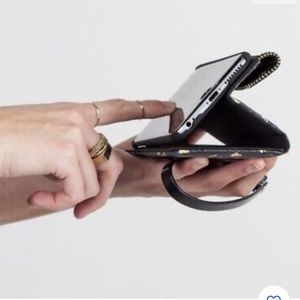 REBECCA MINKOFF MAB Leather Phone Black Tech Wristlet Case iPhone 7 & 8